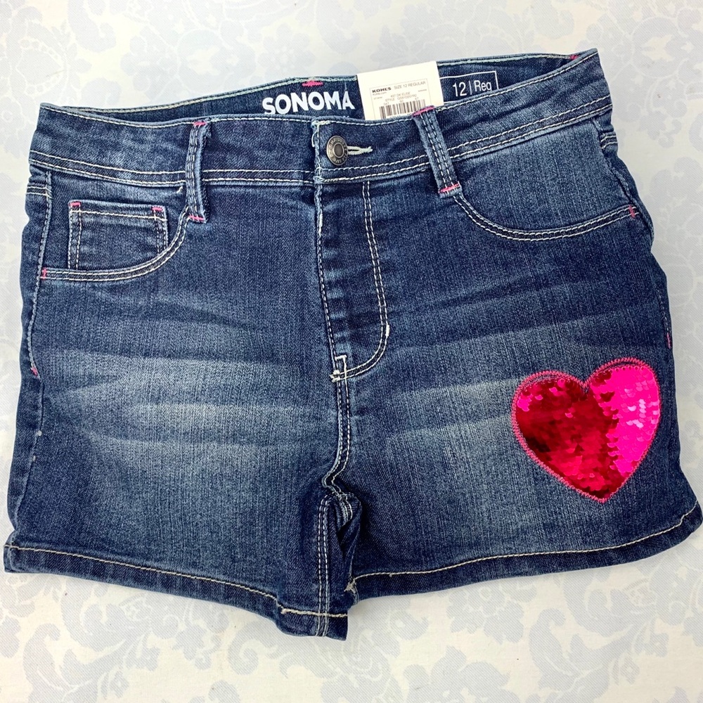 Girls Size12 SONOMA Flip Sequin Heart Denim Shorts